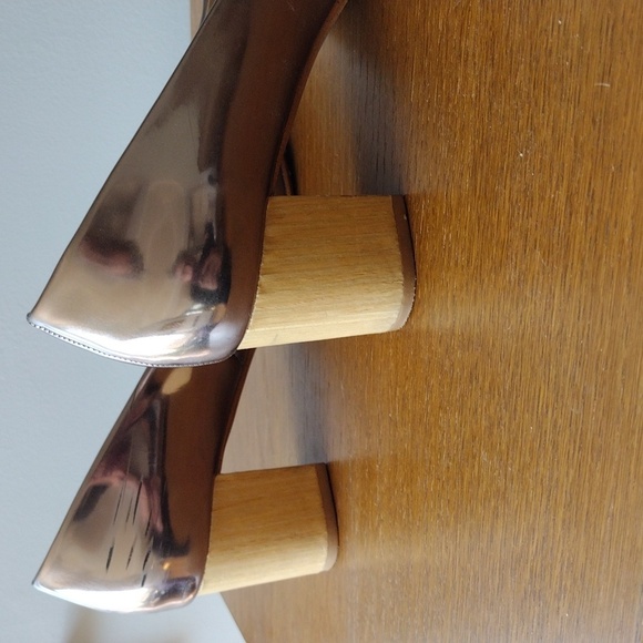 Zara Rose Gold Metallic Block Heel Pumps Square Toe Size 40 US 9 Wedding - Picture 7 of 11